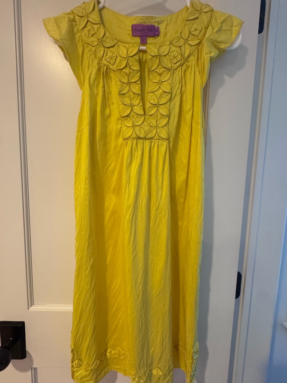 Calypso St. Barth Christiane Celle 100% Silk Yellow Embroidered Dress XS